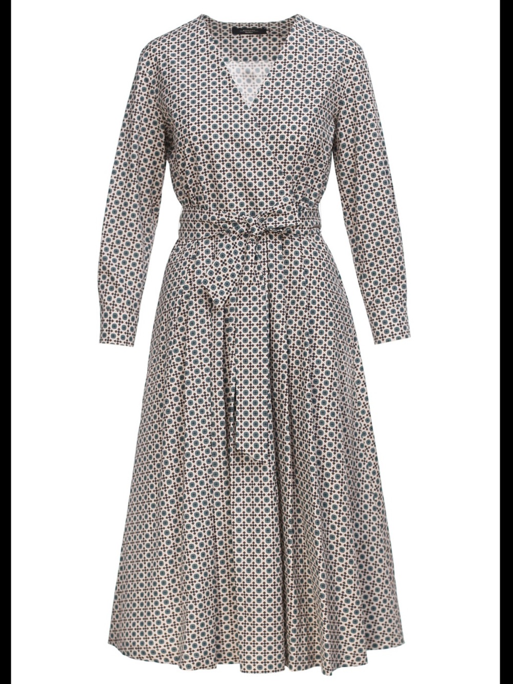 Weekend Max Mara Cotton Wrap Dress Geo Print Blue Brown Size 4